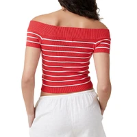 Striped Off-The-Shoulder Rib-Knit Top