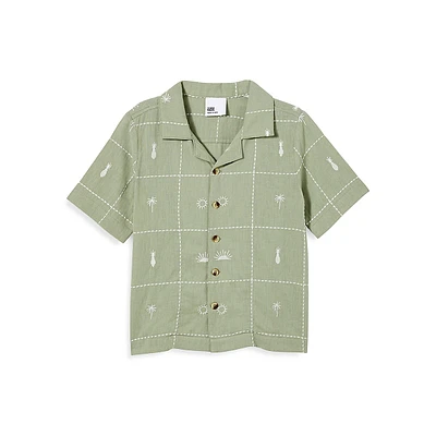 Little Boy's Vacay-Print Short-Sleeve Cabana Shirt
