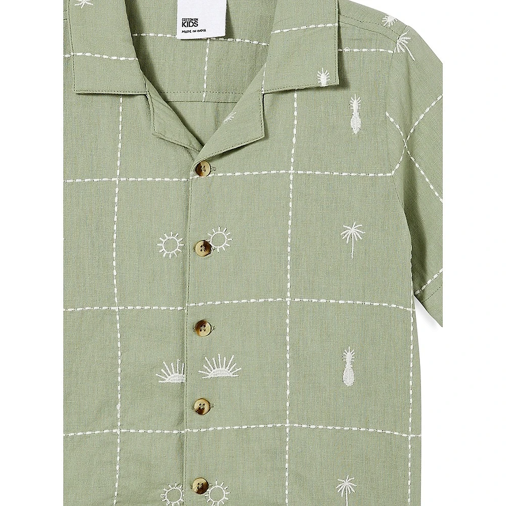 Boy's Vacay-Print Short-Sleeve Cabana Shirt