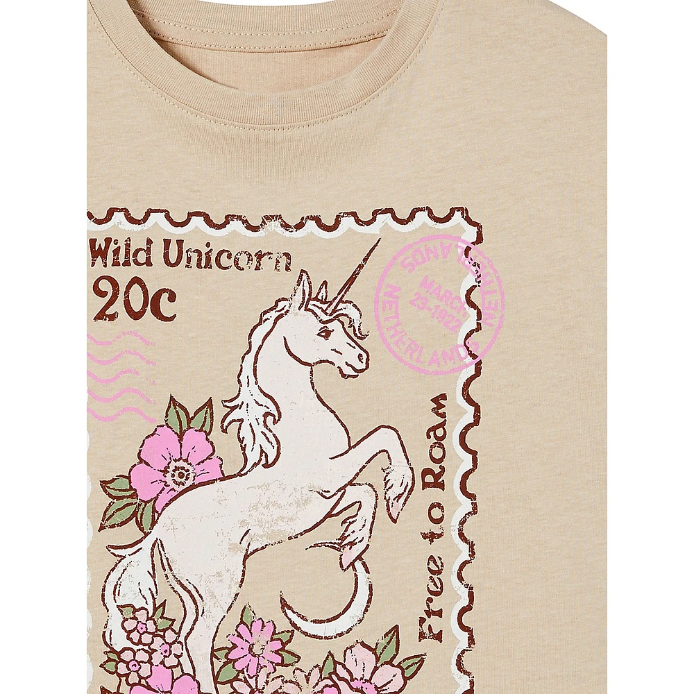 Little Girl's Poppy Unicorn-Stamp Graphic T-Shirt