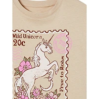 Girl's Poppy Unicorn-Stamp Graphic T-Shirt