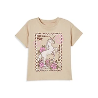 Girl's Poppy Unicorn-Stamp Graphic T-Shirt