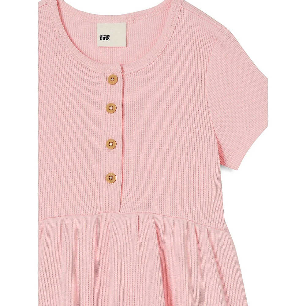 Girl's Sally Button-Front Short-Sleeve Dress