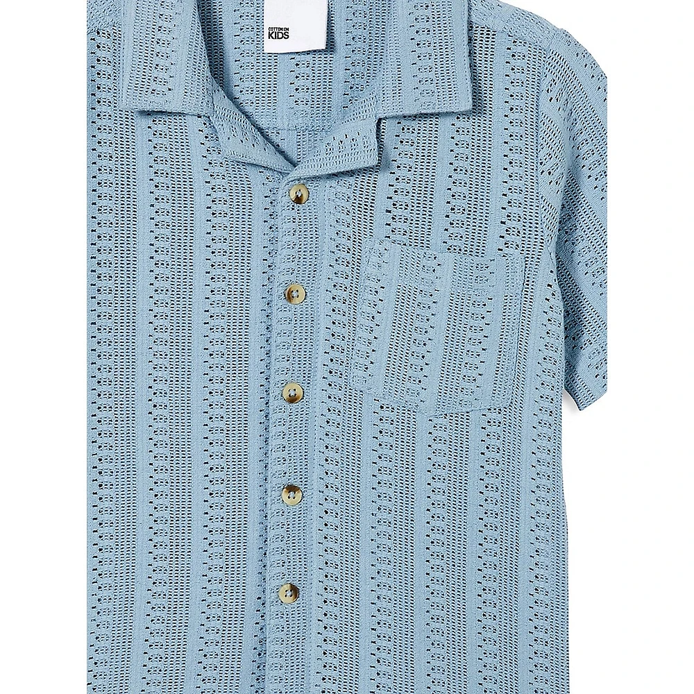 Little Boy's Short-Sleeve Open-Knit Cabana Shirt