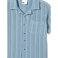 Boy's Short-Sleeve Open-Knit Cabana Shirt