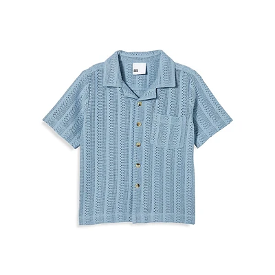 Boy's Short-Sleeve Open-Knit Cabana Shirt