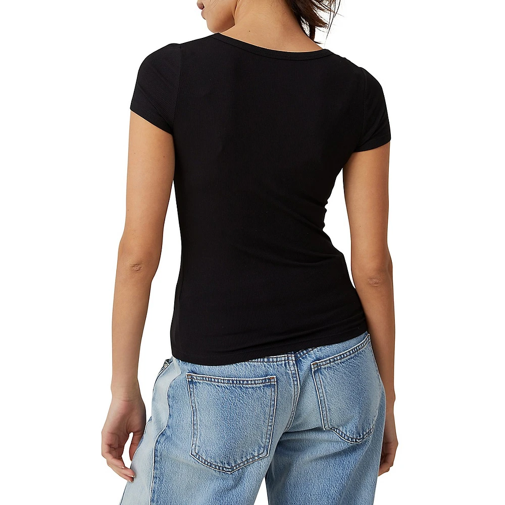 Staple Rib Scoopneck Short-Sleeve Top