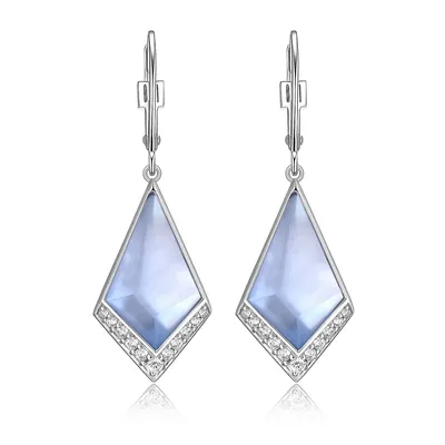 Rhodium-plated Sterling Silver Bluetopaz & Genuine Mother Of Pearl Doublet Cubic Zirconia Earring
