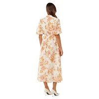 Loanne Puff-Sleeve Midi Dress