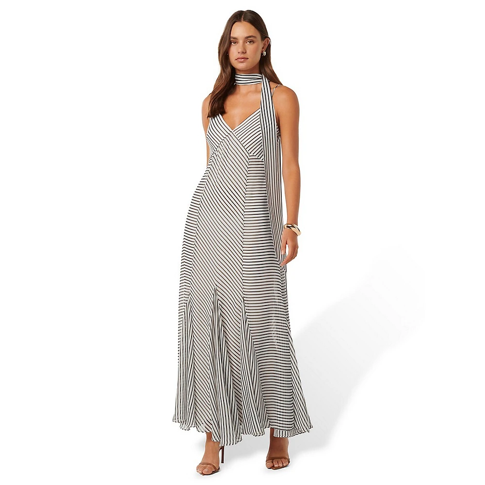 Scarlett Striped Strappy Godet Midi Dress