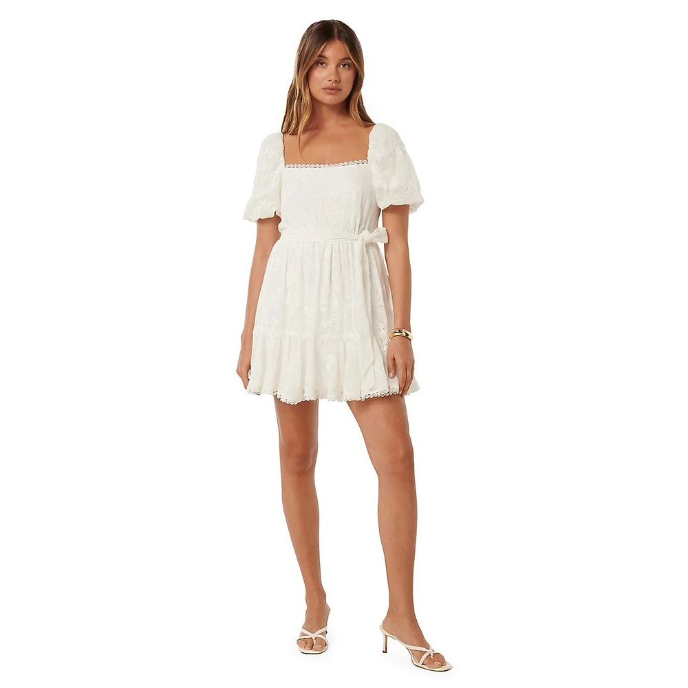 Charlize Embroidered Mini Babydoll Dress