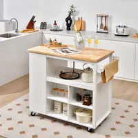 Kitchen Island Trolley Cart On Wheels With Storage Open Shelves & Drawer White/brown