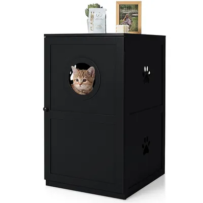 2-tier Litter Box Enclosure Furniture Hidden Cat House W/ Anti-toppling Device