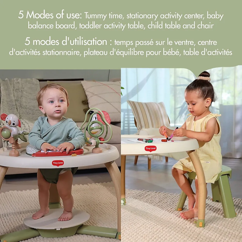 Tiny Love 5-in-1 Stationary Activity Center, 5 Modes of use: Tummy time,  Stationary Activity Center, Baby Balance Board, Toddler Activity Table,  Child
