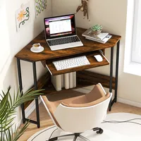 Triangle Corner Computer Desk Small Space Study Desk Home Office W/keyboard Tray