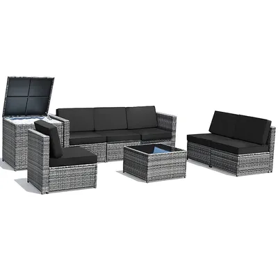 8 Pcs Wicker Sofa Rattan Dinning Set Patio Furniture W/ Storage Outdoor