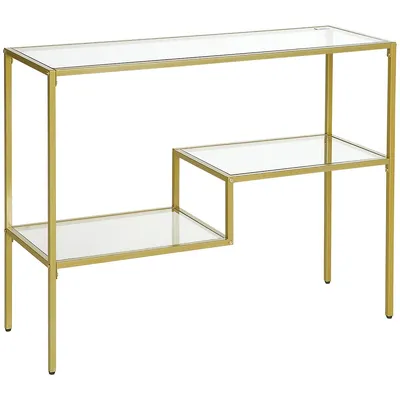 Gold Console Table Glass Sofa Table With Storage Shelves