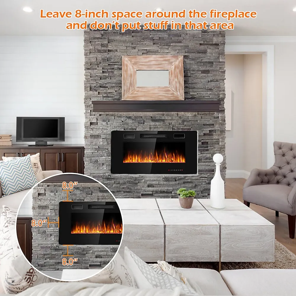 Costway 36'' Electric Fireplace Recessed Ultra Thin Wall Mounted Heater  Multicolor Flame | Southcentre Mall