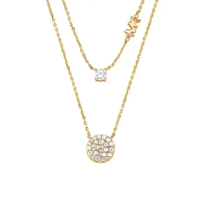 Women's 14k Gold-plated Sterling Silver Double Layered Pavé Disk Necklace