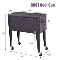 Outdoor Rattan 80qt Party Portable Rolling Cooler Cart Ice Beer Beverage Chest