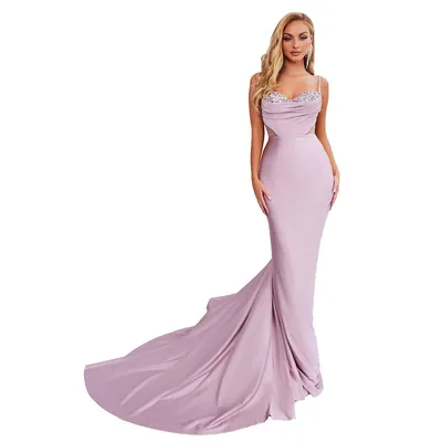 Ps22180 Gathered Bodice Satin Gown
