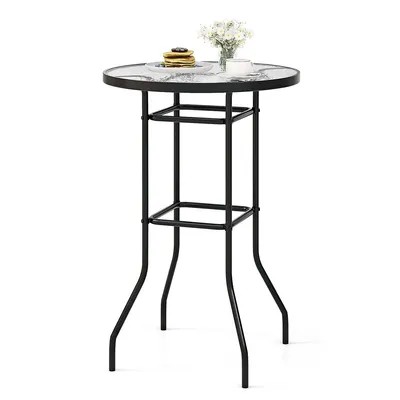 Patio Round Counter Height Bar Table Withtempered Glass Tabletop Poolside