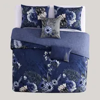 Daisy Blue 100% Cotton 5 Piece Reversible Comforter Set