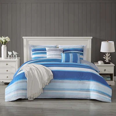 Coastal Stripe Bedding 100% Cotton 5 Piece Reversible Queen Comforter Set