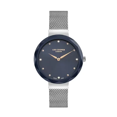 Ladies Lc07237.390 2 Hand Silver Watch With A Silver Mesh Band And A Blue Dial