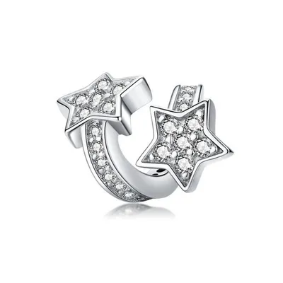 Sterling Silver Cz Wrapped Stars Charm