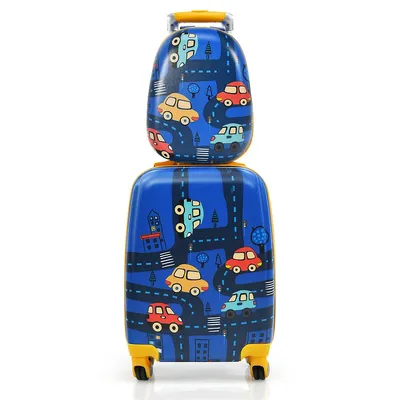 2pcs Kids Carry On Luggage Set 12" Backpack & 18" Rolling Suitcase For Travel