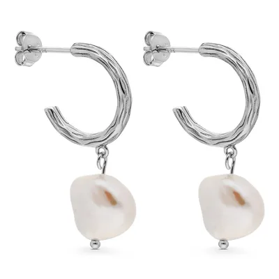 Sterling Silver Freshwater Pearl Hoop Stud Earrings