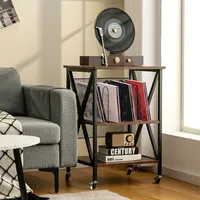 3-tier Rolling Turntable Stand Vinyl Record Storage Shelf With 3 Dividers & Wheels