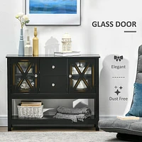 Modern Glass Door Cabinet With Storage Drawers