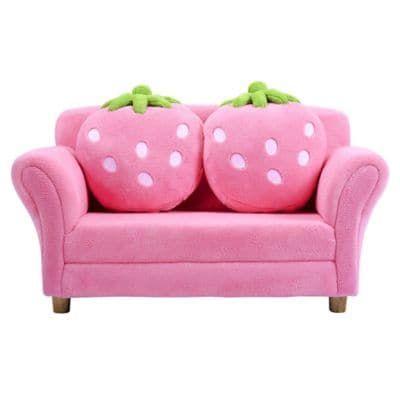 Costway Kids Sofa Strawberry Armrest Chair Lounge Couch W/ 2 Pillow Child Toddler Pink
