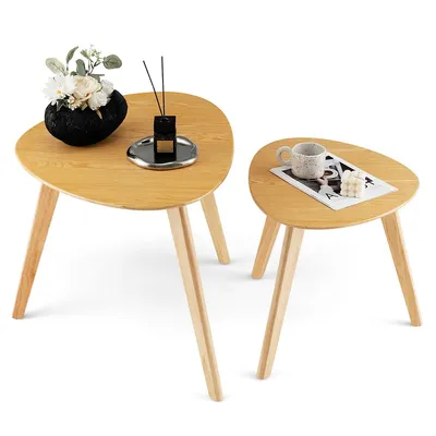 Nesting Table Set Of 2 Triangle Modern Coffee Table Rubber Wood For Living Room