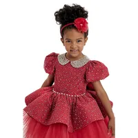 Red Princess Dress With Pearl-embellished Collar