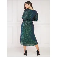 Wrap Style Sequin Midi Dress