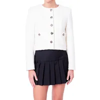 Cropped Textured Houndstooth Jacket