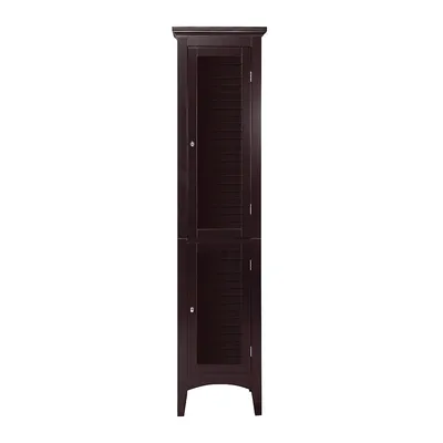 Teamson Home Tall Shutter Door Design Wooden Bathroom Cabinet Linen Storage Shelves Dark Brown