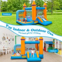 5-in-1 Inflatable Bounce Castle Kids Jumping Bouncer With Ocean Balls & 735w Blower