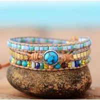 Blue Gold Turquoise Gemstone Beaded Wrap Bracelet