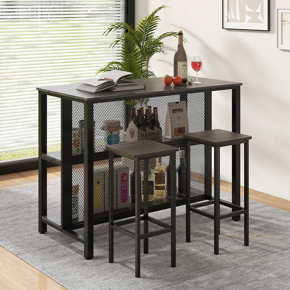 36" Tall 3-tier Bar Table With Storage Metal Frame Adjustable Foot Pads