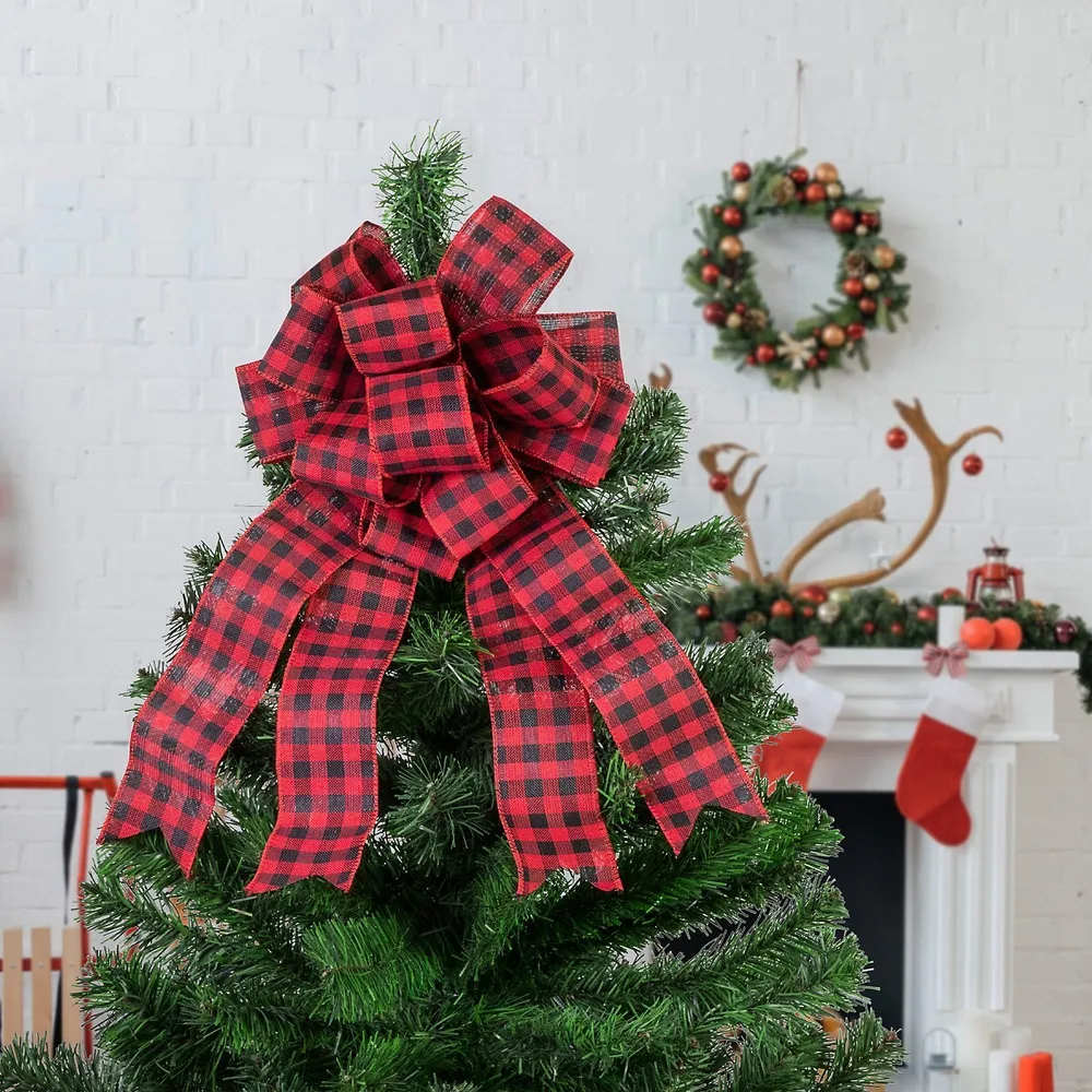 Northlight 5.5 in. Buffalo Plaid and Burlap 2 Loop Christmas Bow  Decorations (6-Pack) 34676932 - The Home Depot