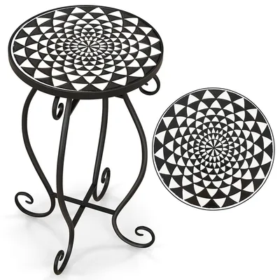 Mosaic Outdoor Side Table, Round End Table With Weather Resistant Ceramic Tile Tabletop