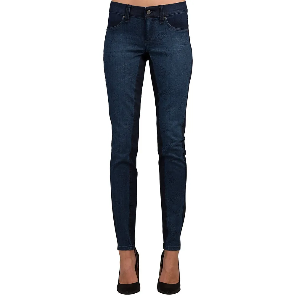 Standards & Practices Womens Blue Stretch Denim Front Floral Print Premium  Jeans