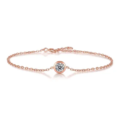Sterling Silver 18k Rose Gold Plated With 0.50ct Lab Created Moissanite Solitaire Station Charm Adjustable Bracelet
