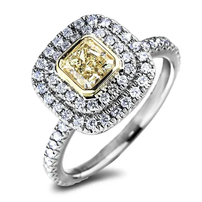 18k White & Yellow Gold 1.32 Cttw Gia Canadian Certified Yellow Diamond Double Halo Engagement Ring