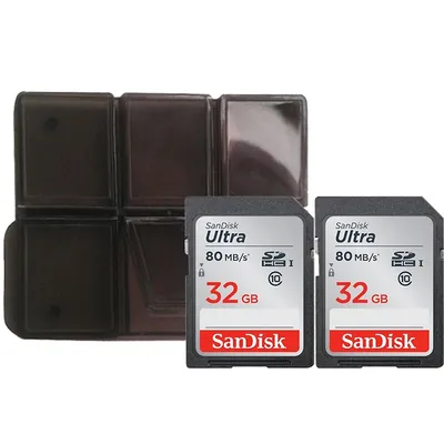 2x 32gb Sdhc Ultra 80mb/s Memory Card With Memory Card Holder