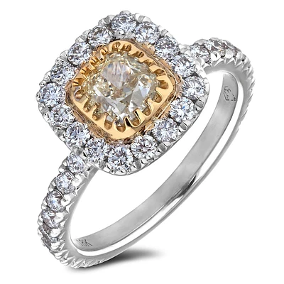 18k Gold 2.01 Cttw Fancy Light Yellow Canadian Diamond Halo Ring